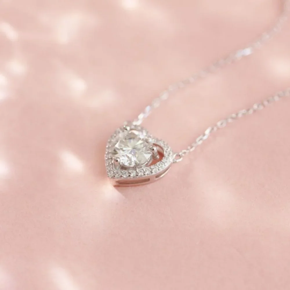 Certified 1ct. t.w. Moissanite Diamond Heart Necklace NEW